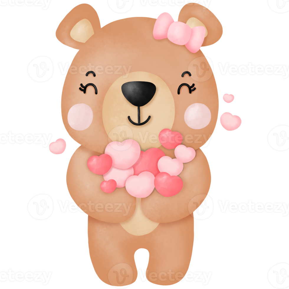 Free Watercolor cute teddy bear love set valentines day with elements  9347324 PNG with Transparent Background