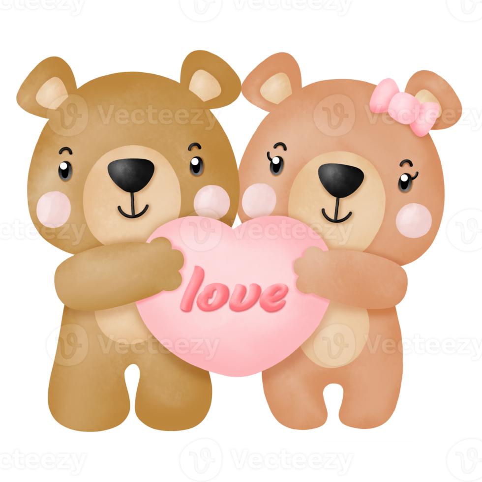 Watercolor cute teddy bear love set valentines day with elements ...