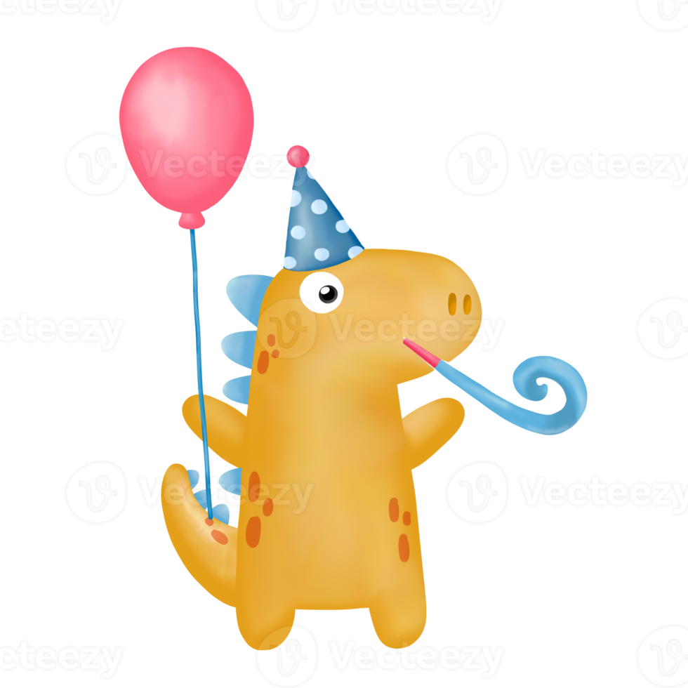 clipart de dinossauro de feliz aniversário em aquarela. png gráfico