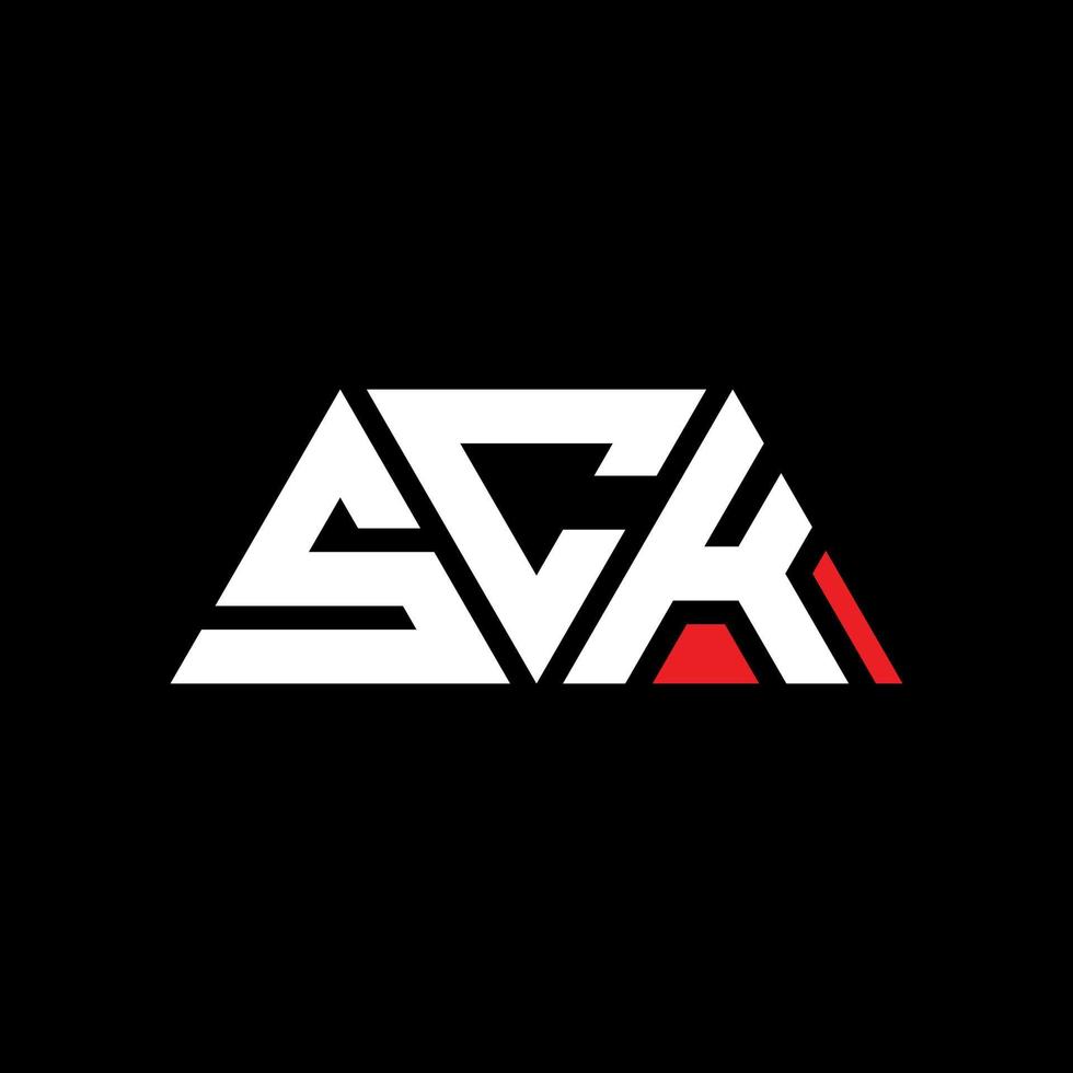 SCK triangle letter logo design with triangle shape. SCK triangle logo design monogram. SCK triangle vector logo template with red color. SCK triangular logo Simple, Elegant, and Luxurious Logo. SCK