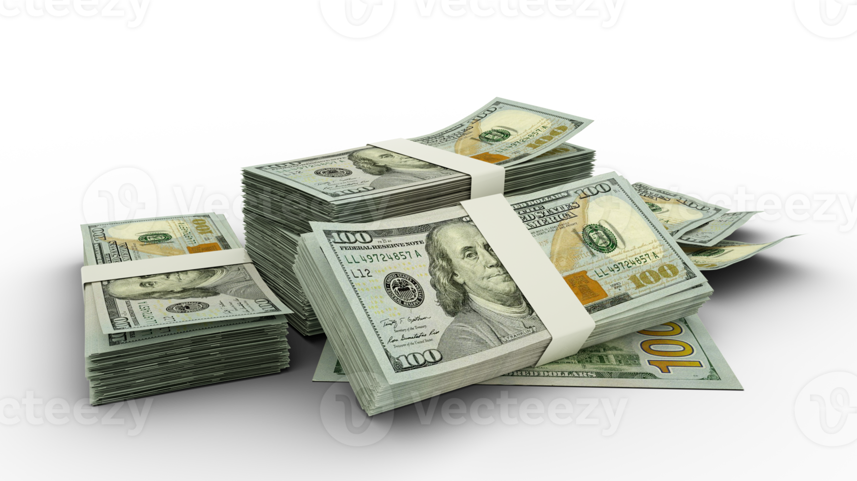 3D Stack of US dollar notes isolated on transparent background png