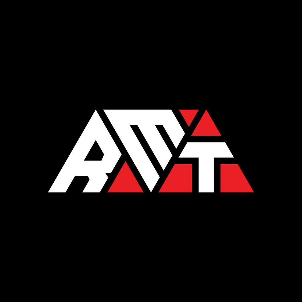RMT triangle letter logo design with triangle shape. RMT triangle logo design monogram. RMT triangle vector logo template with red color. RMT triangular logo Simple, Elegant, and Luxurious Logo. RMT