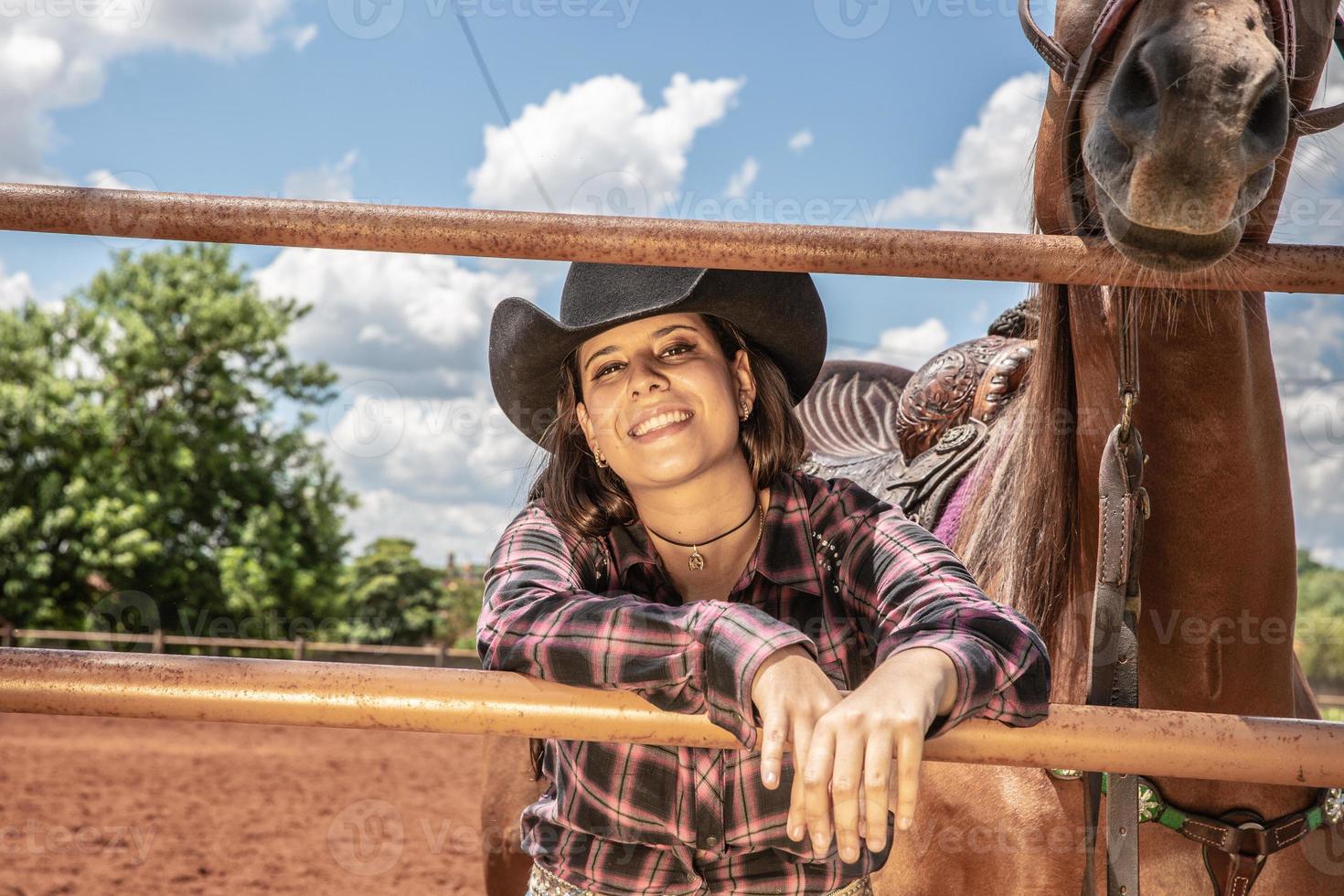 Beautiful woman and horse photo