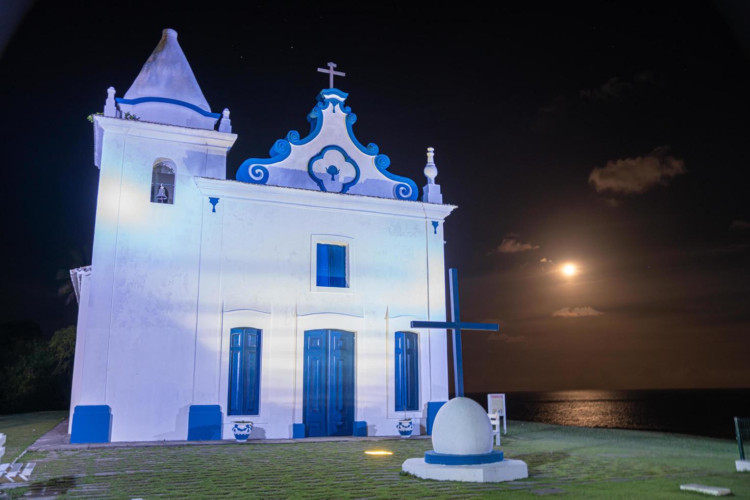 Santa Cruz Cabralia, Bahia-Brazil- Circa January 2021 - aerial view of the church of our lady of conception in the city of Santa Cruz Cabralia, in the south of Bahia photo