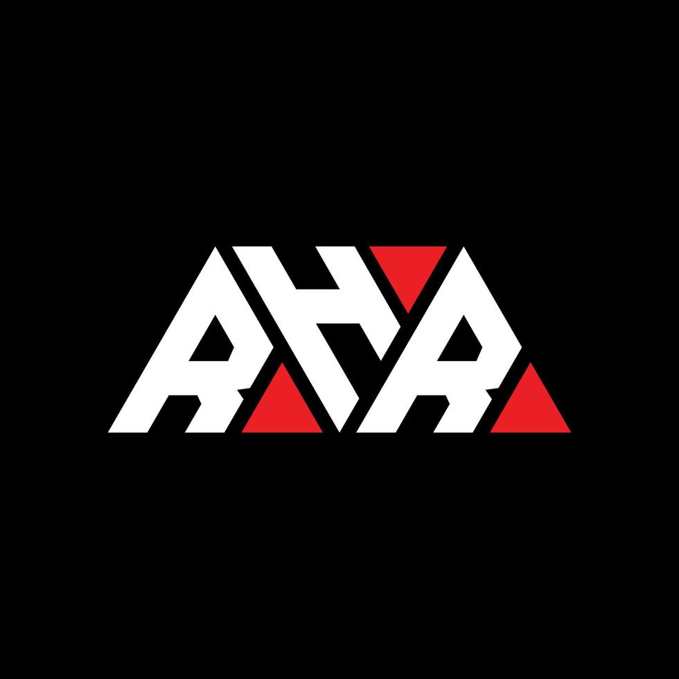 RHR triangle letter logo design with triangle shape. RHR triangle logo design monogram. RHR triangle vector logo template with red color. RHR triangular logo Simple, Elegant, and Luxurious Logo. RHR