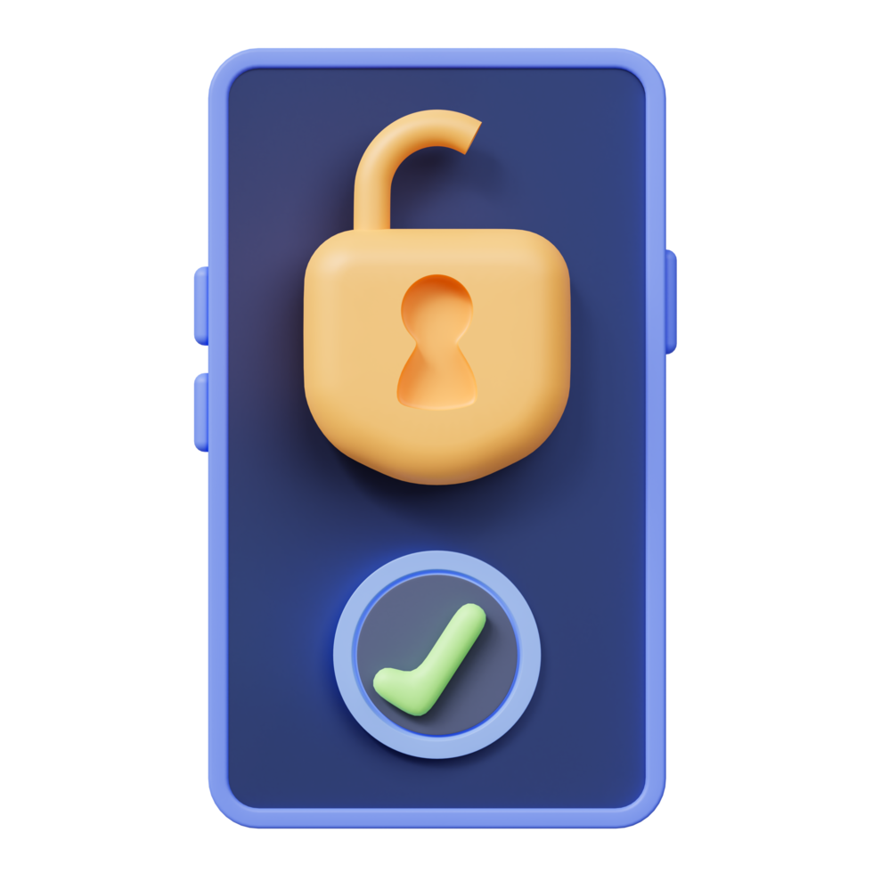 Smartphone de renderização 3D com cadeado desbloqueado. png