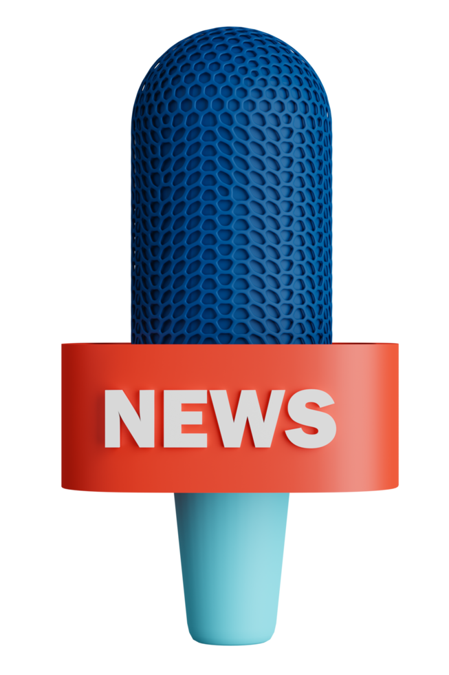 3d render news reporter microphone. png