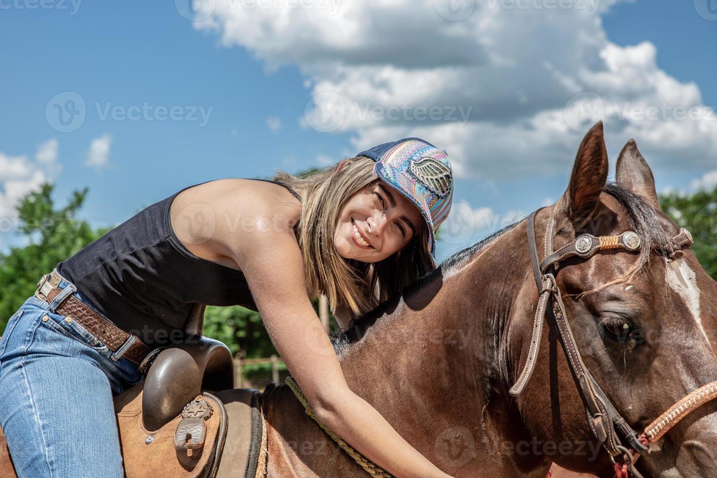 Beautiful woman and horse photo