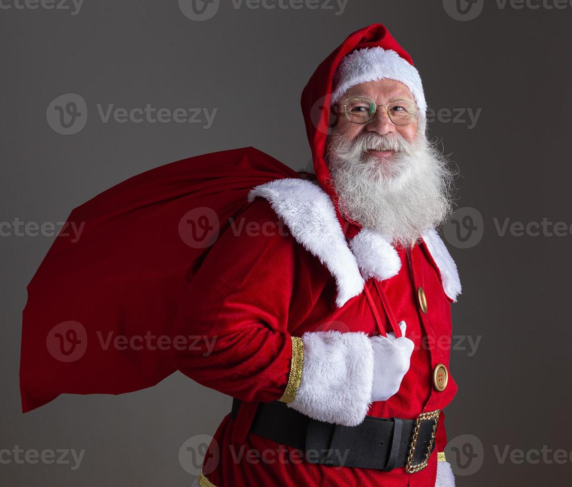 Santa Claus on gray background with copy space. Banner art. photo