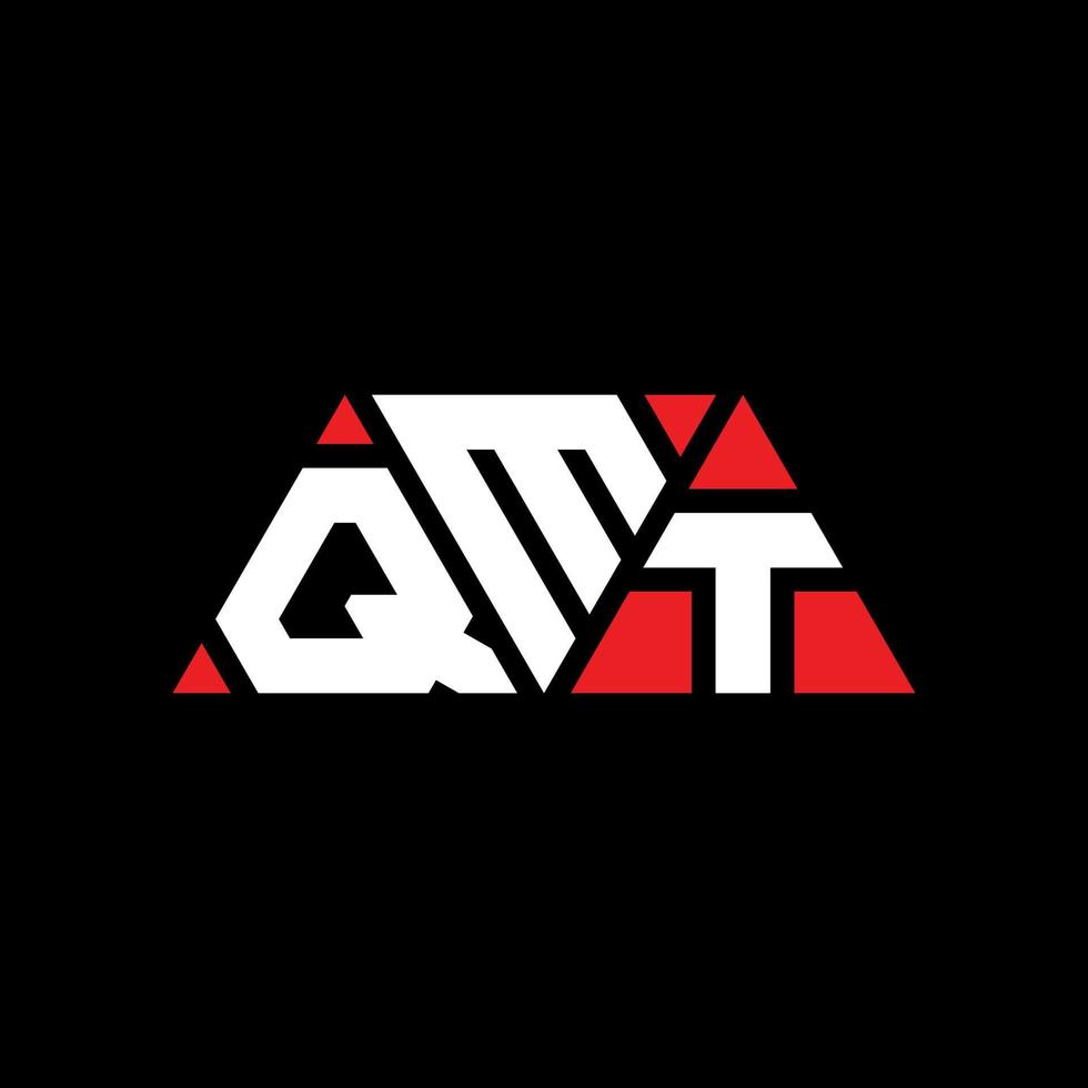 QMT triangle letter logo design with triangle shape. QMT triangle logo design monogram. QMT triangle vector logo template with red color. QMT triangular logo Simple, Elegant, and Luxurious Logo. QMT
