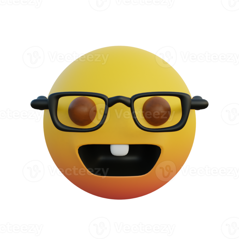 laughing emoticon wearing clear glasses and bunny teeth png