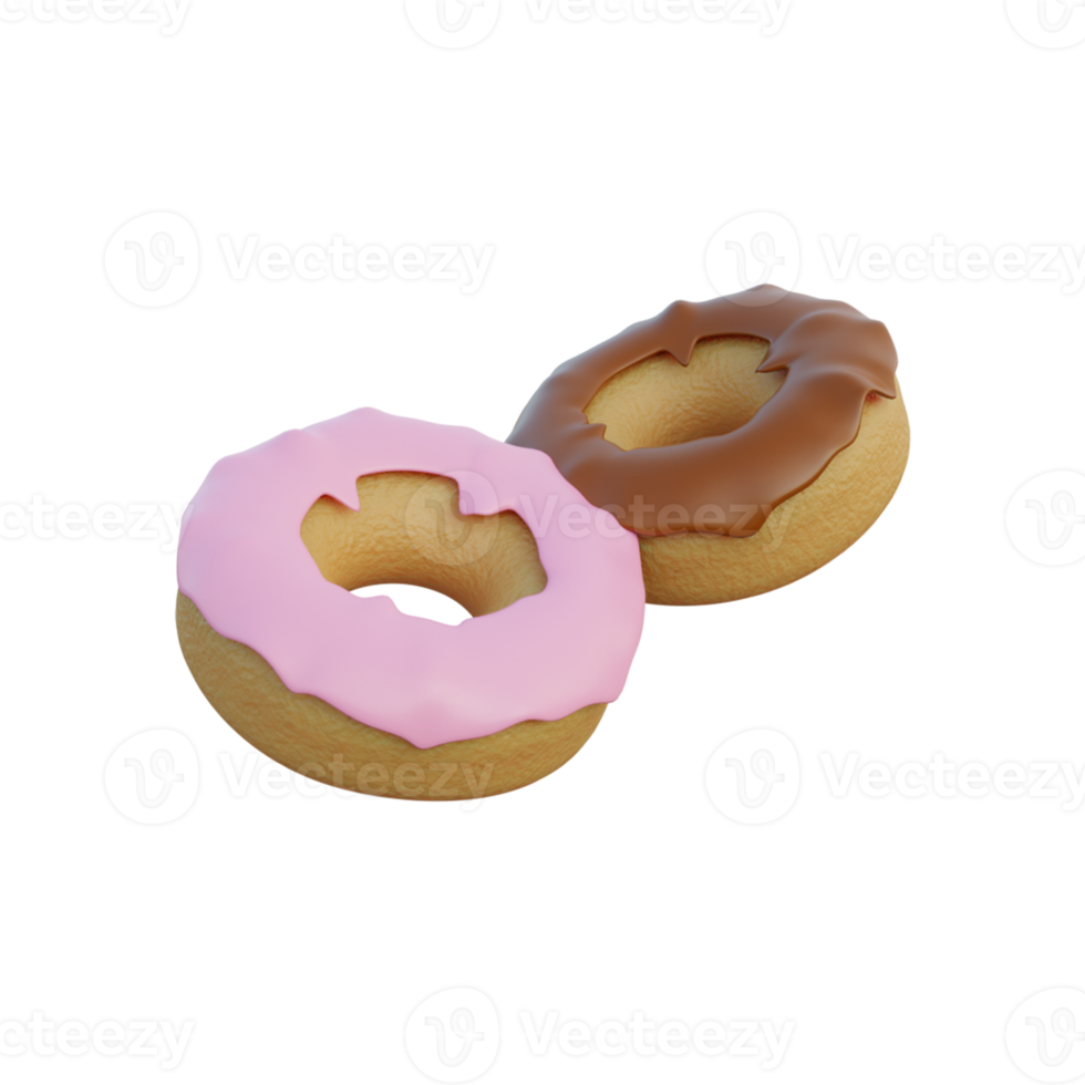 3d food icons strawberry and chocolate donuts png