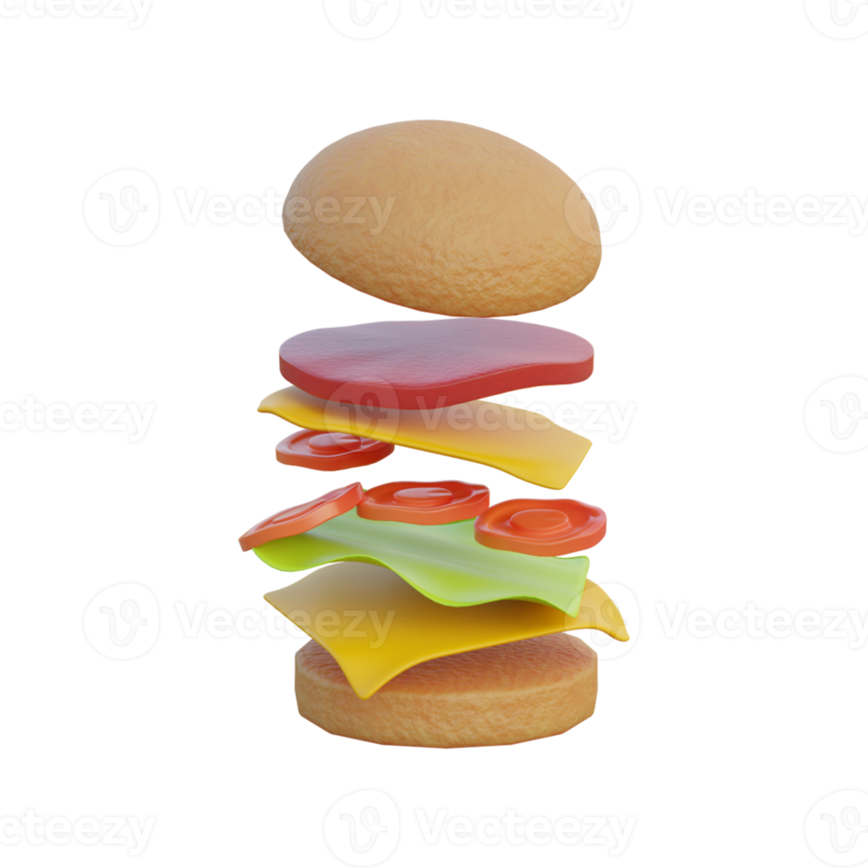 Iconos de comida 3d cayendo hamburguesa png