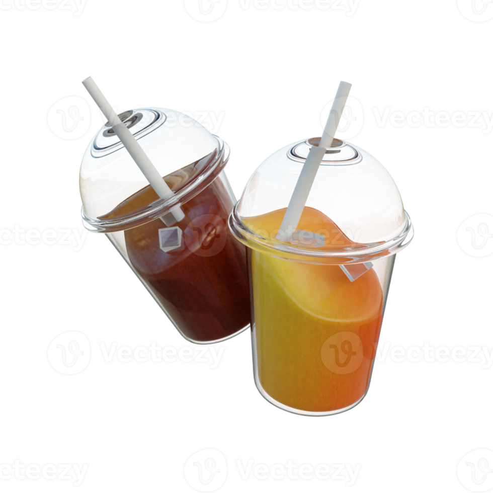 3d food icons orange juice and coke in plastic cup 9350773 PNG