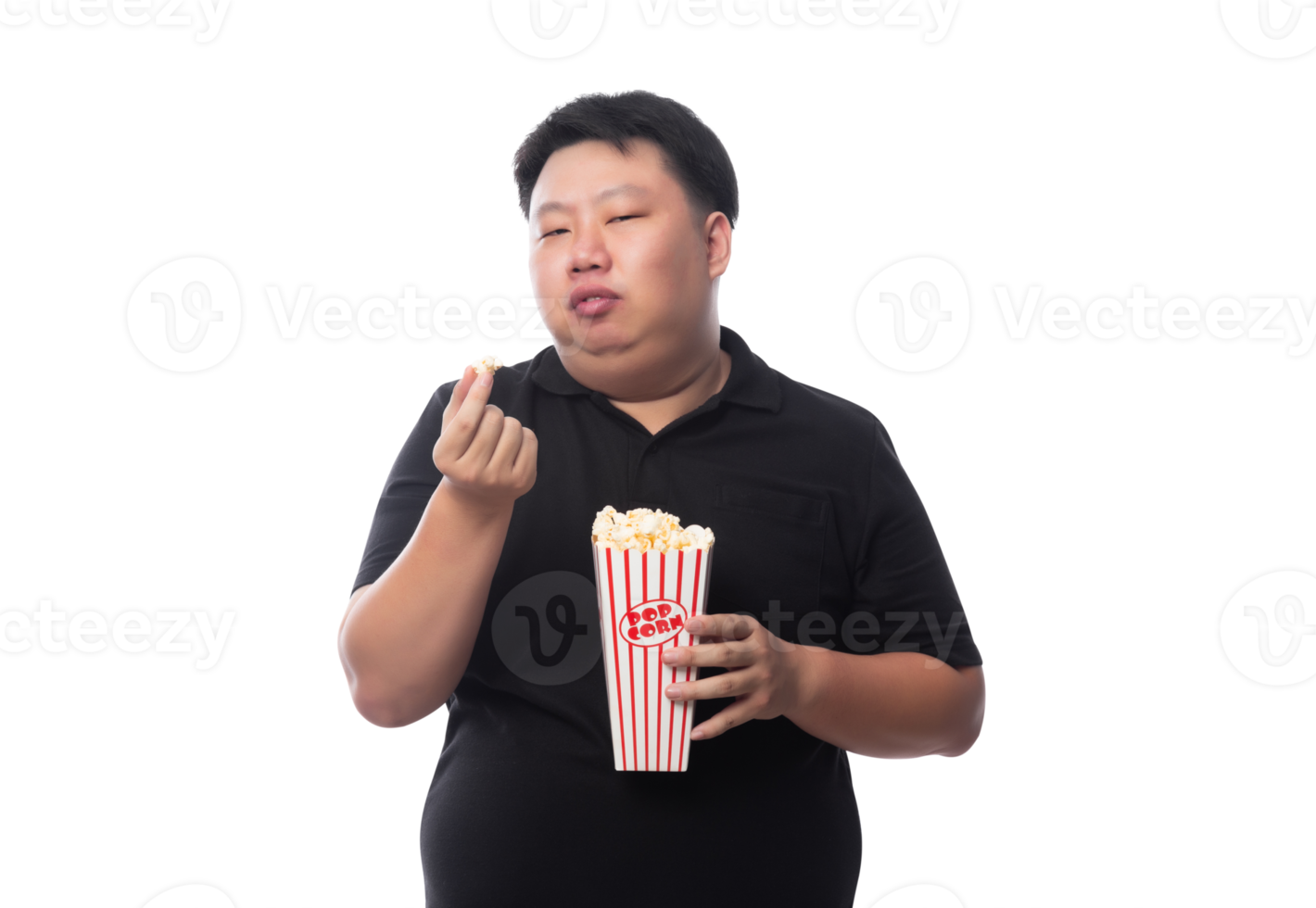 Young Funny Fat Asian man with popcorn, Png file