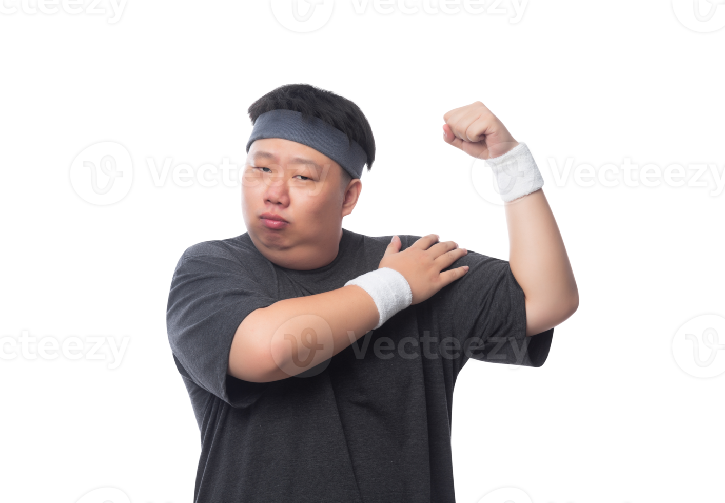 Young asian fat man is exercising, Png file