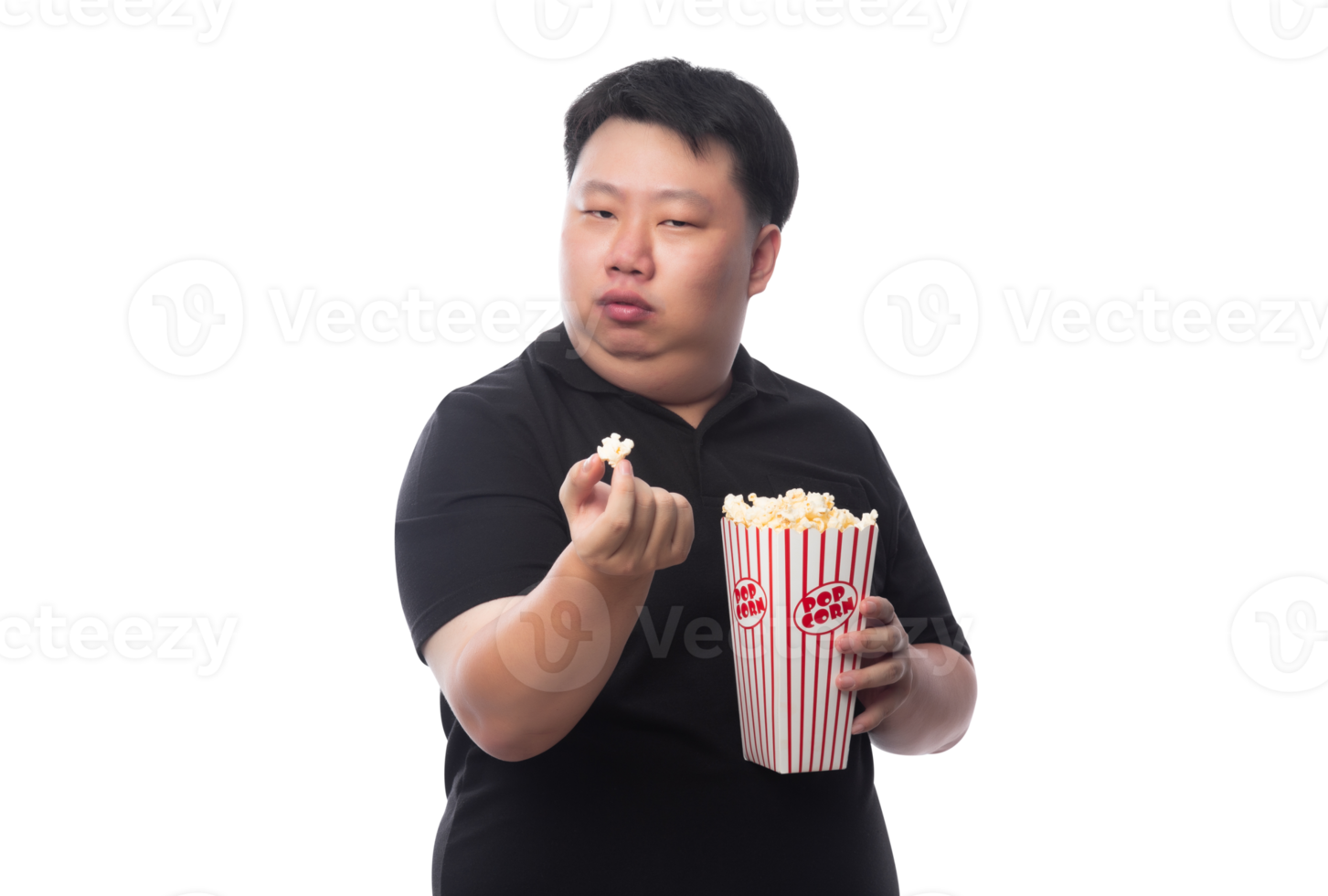 Young Funny Fat Asian man with popcorn, Png file