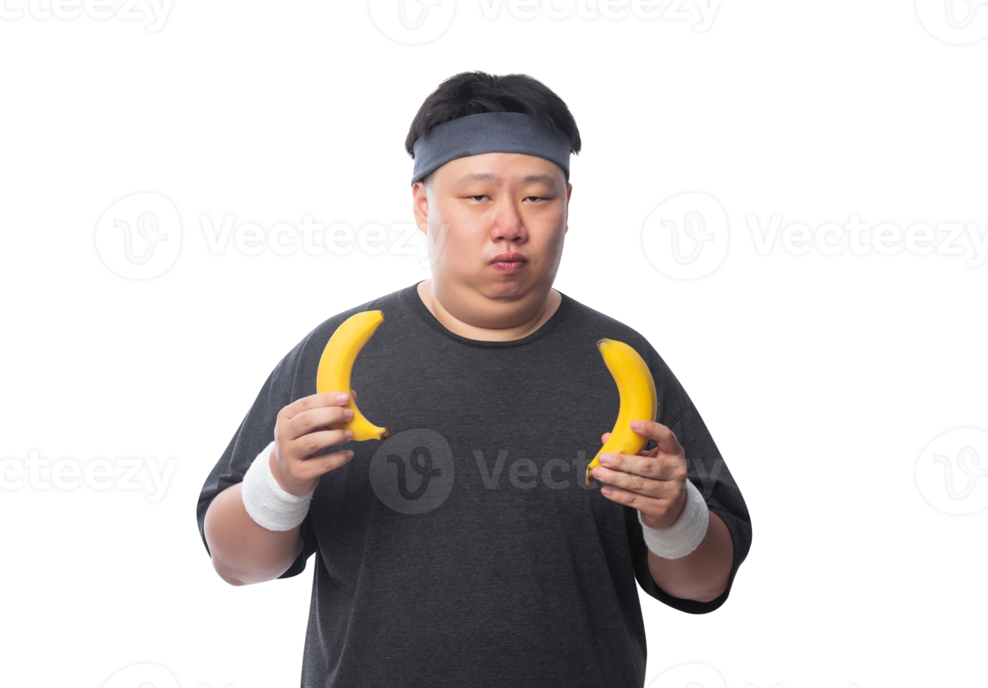 ung asiatisk rolig fet sportman med bananer, png-fil png