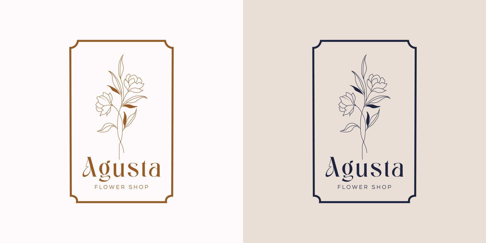 Botanical Floral element Hand Drawn Logo with Wild Flower and Leaves. Logo for spa and beauty salon, boutique, organic shop, wedding, floral designer, interior, photography, cosmetic. vector