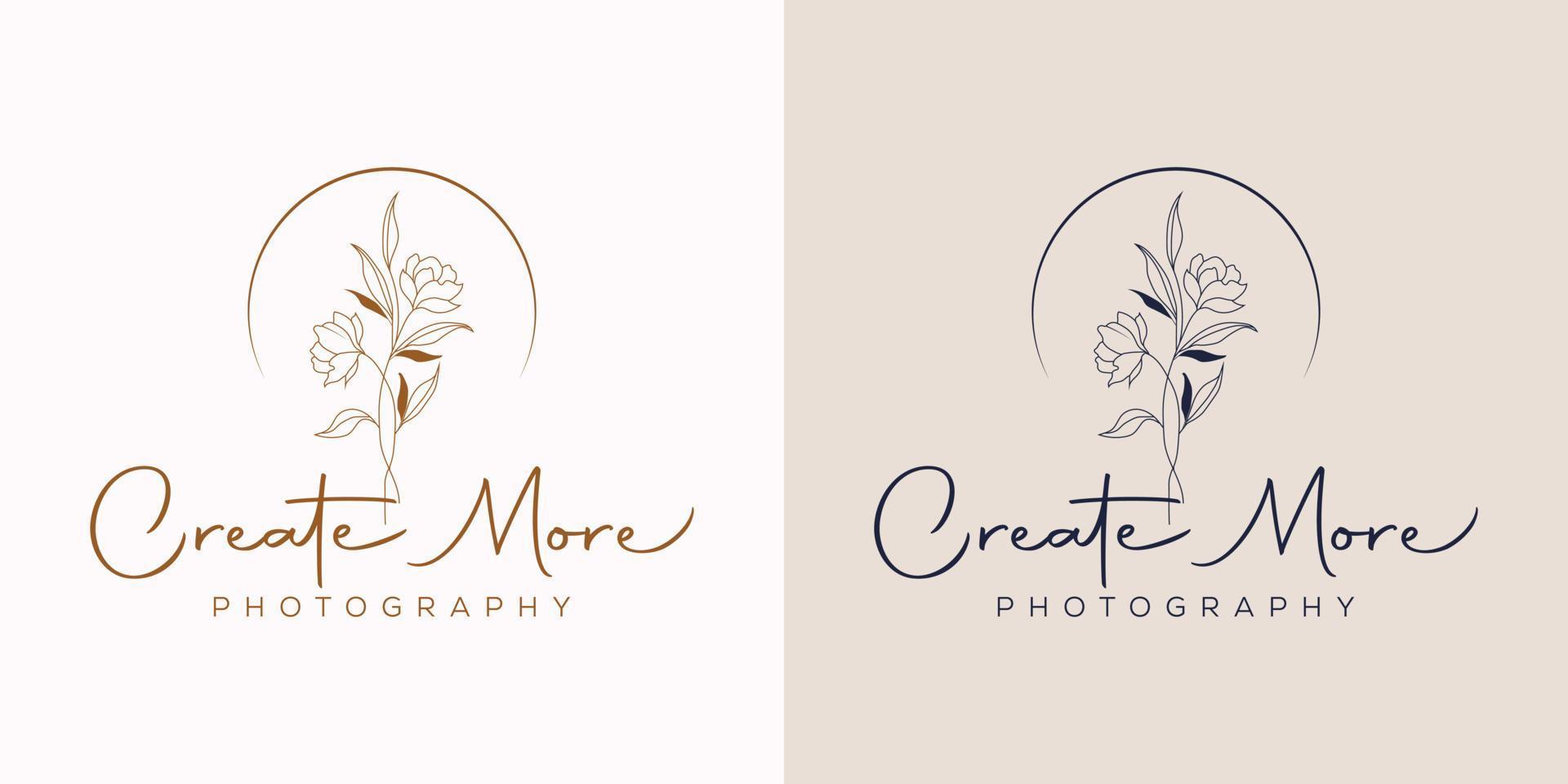 Botanical Floral element Hand Drawn Logo with Wild Flower and Leaves. Logo for spa and beauty salon, boutique, organic shop, wedding, floral designer, interior, photography, cosmetic. vector