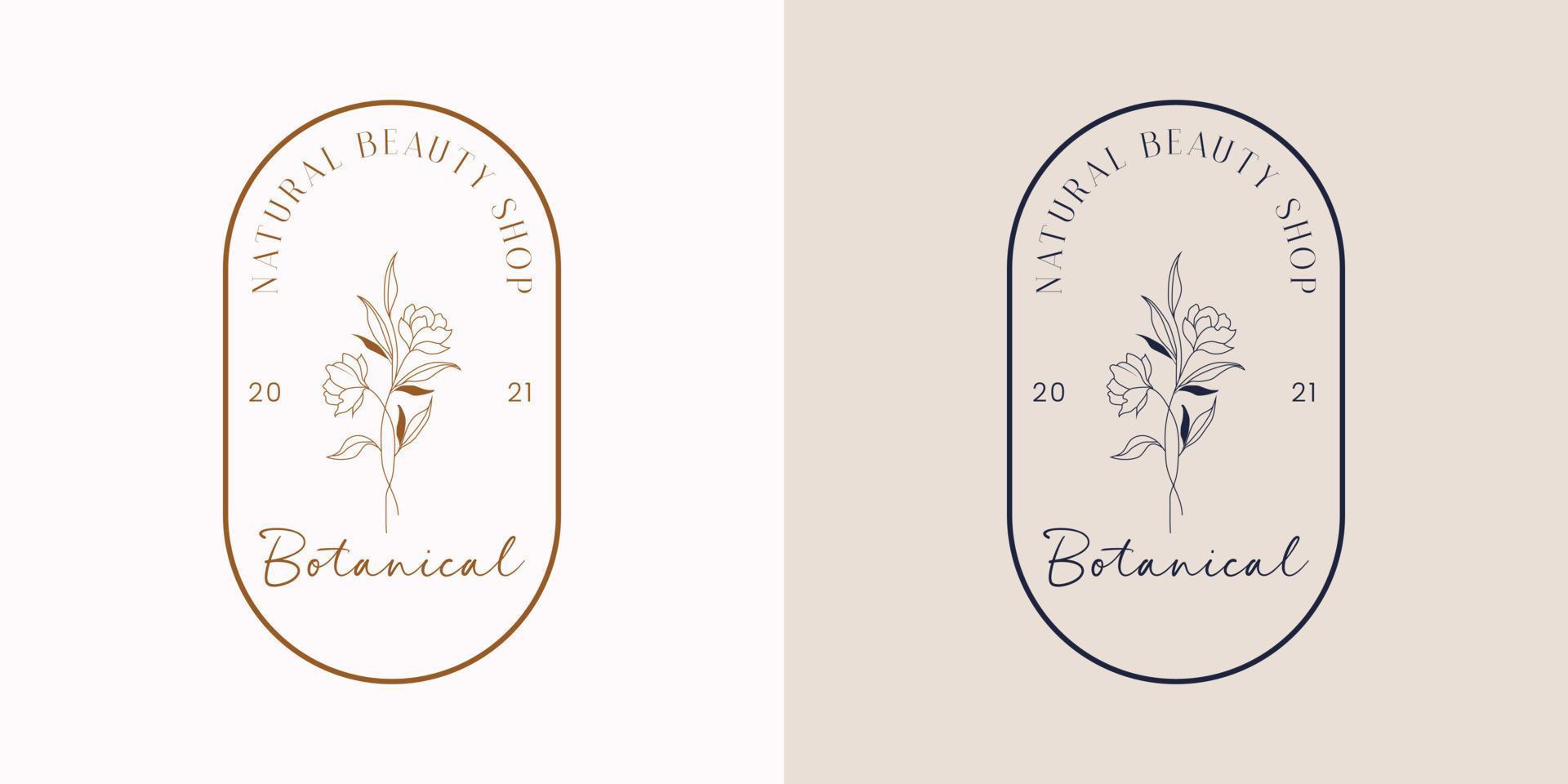 Botanical Floral element Hand Drawn Logo with Wild Flower and Leaves. Logo for spa and beauty salon, boutique, organic shop, wedding, floral designer, interior, photography, cosmetic. vector