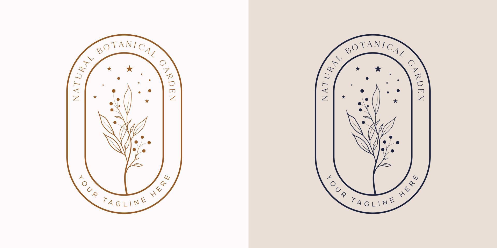 Botanical Floral element Hand Drawn Logo with Wild Flower and Leaves. Logo for spa and beauty salon, boutique, organic shop, wedding, floral designer, interior, photography, cosmetic. vector