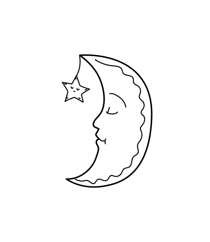 la luna y las estrellas dibujan iconos. ilustración de estilo de boceto de fideos vectoriales. vector