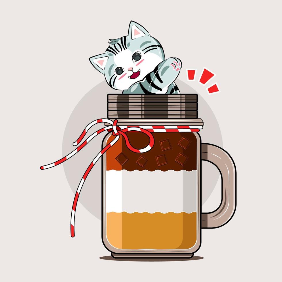 lindo gato con bebida de chocolate ilustración vectorial pro descargar vector