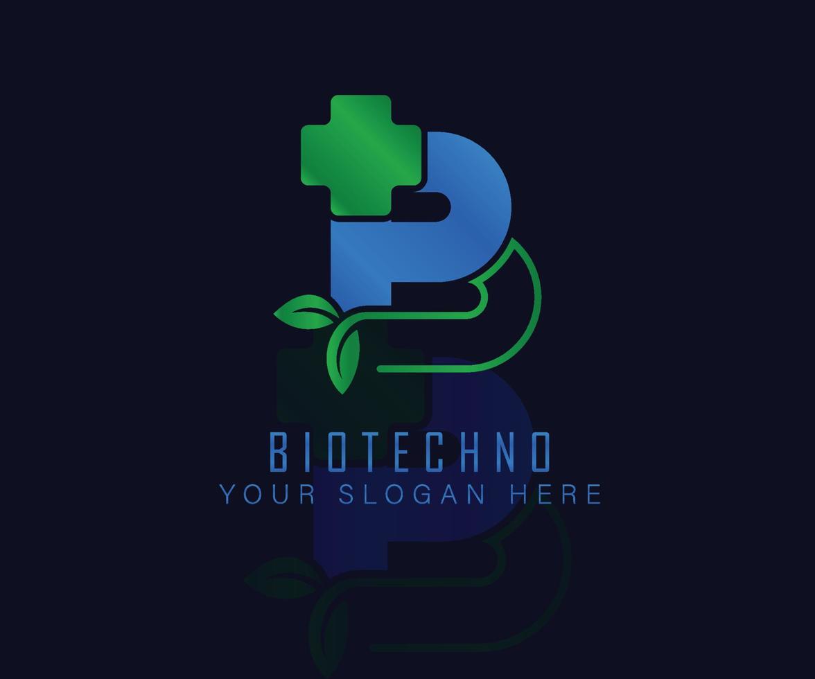 Biotech logo with herbal leaf letter B. Herbal logo vecktor template. medical herbal logo. vector