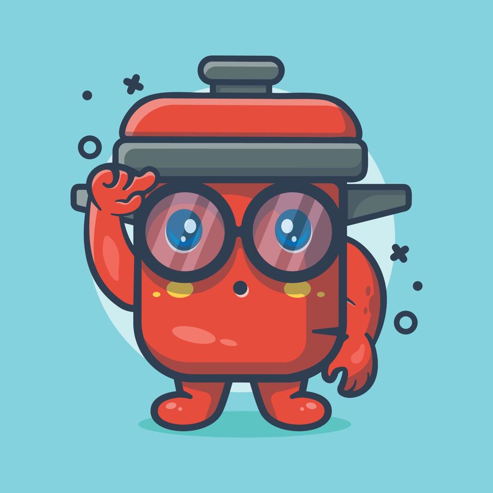 mascota de personaje de olla de cocina genio con expresión de pensamiento dibujos animados aislados en diseño de estilo plano vector