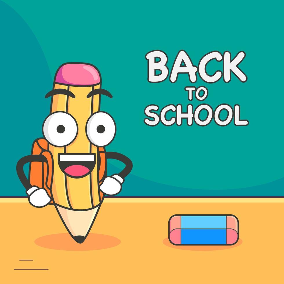 Back To School Illustration With Pencil Cartoon Character Design vector