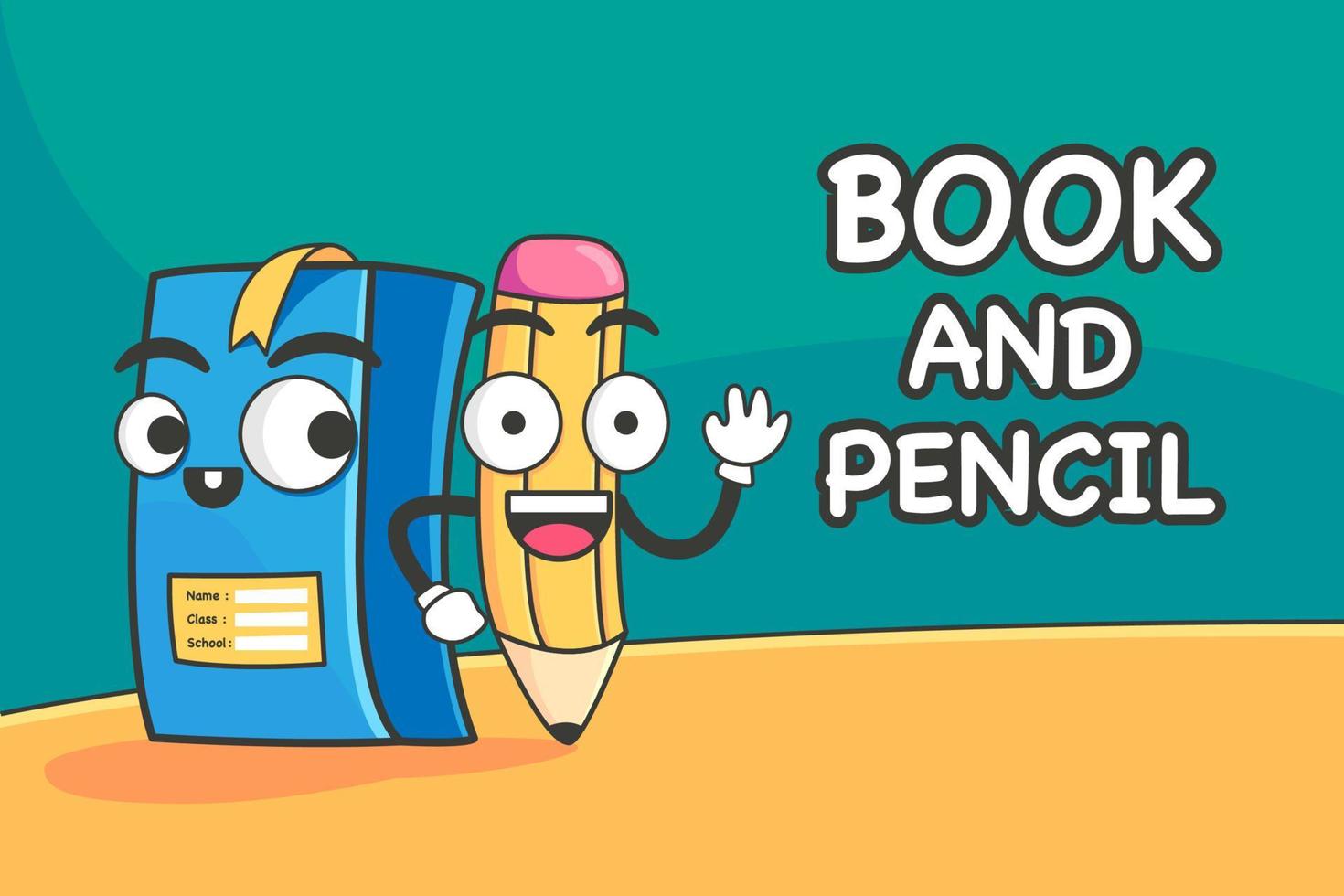 diseño de personajes de dibujos animados de libros y lápices, excelente para la ilustración de regreso a la escuela vector