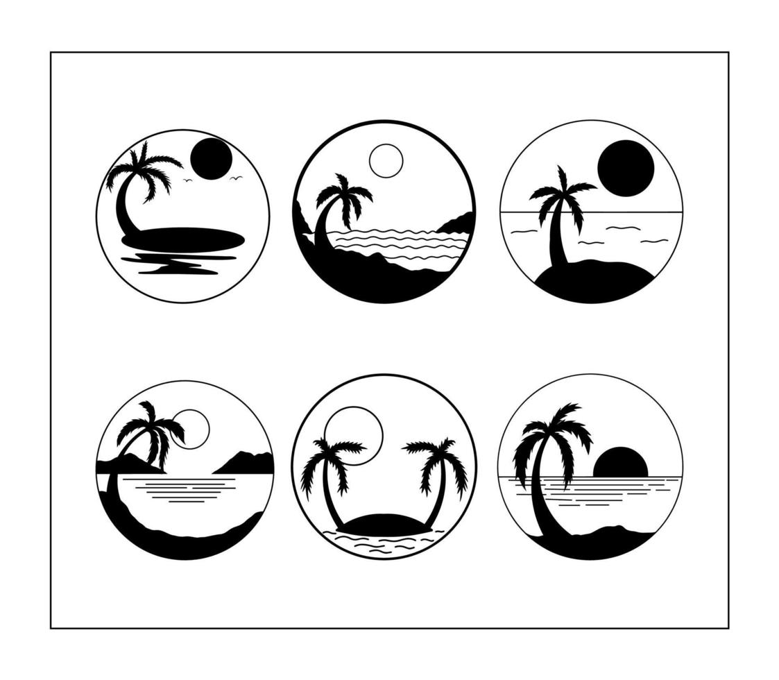 Beach silhouette Circle set vector