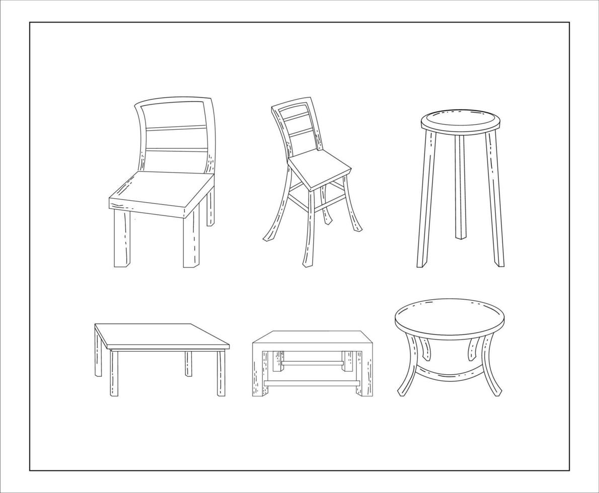 conjunto de sillas y mesas vector