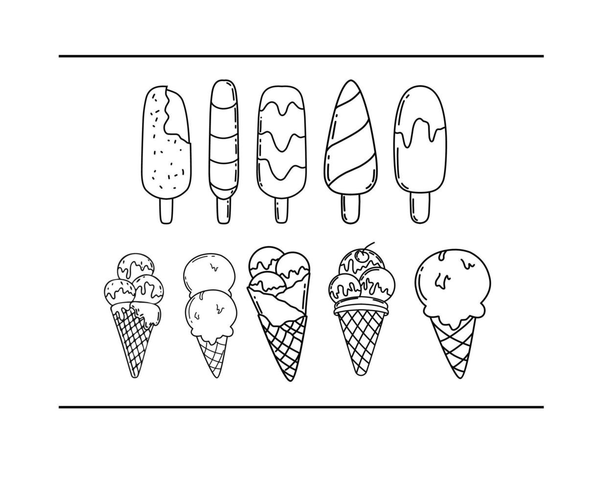 Doodle Ice Cream black and white vector