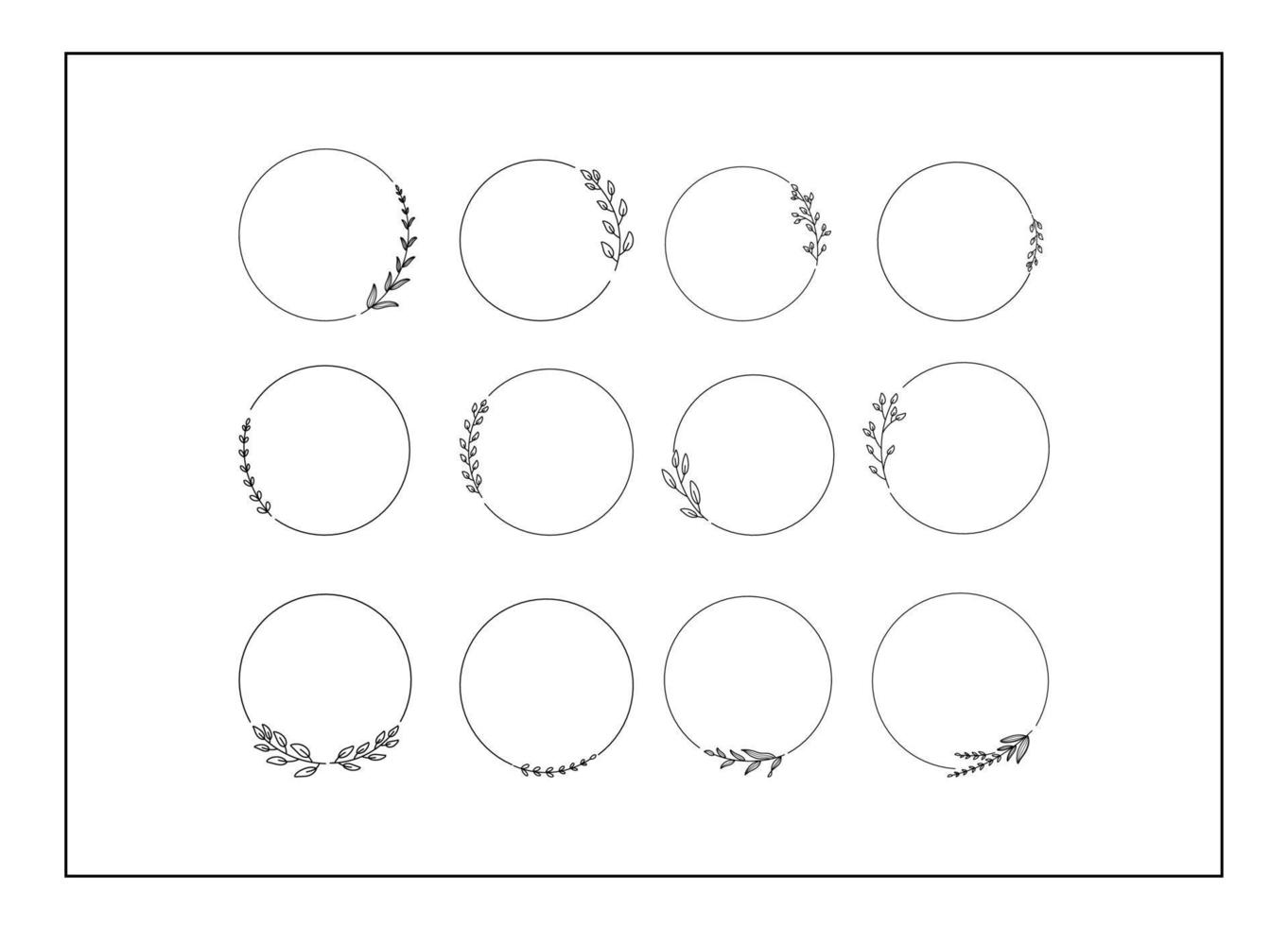 conjunto de marcos florales circulares dibujados a mano vector
