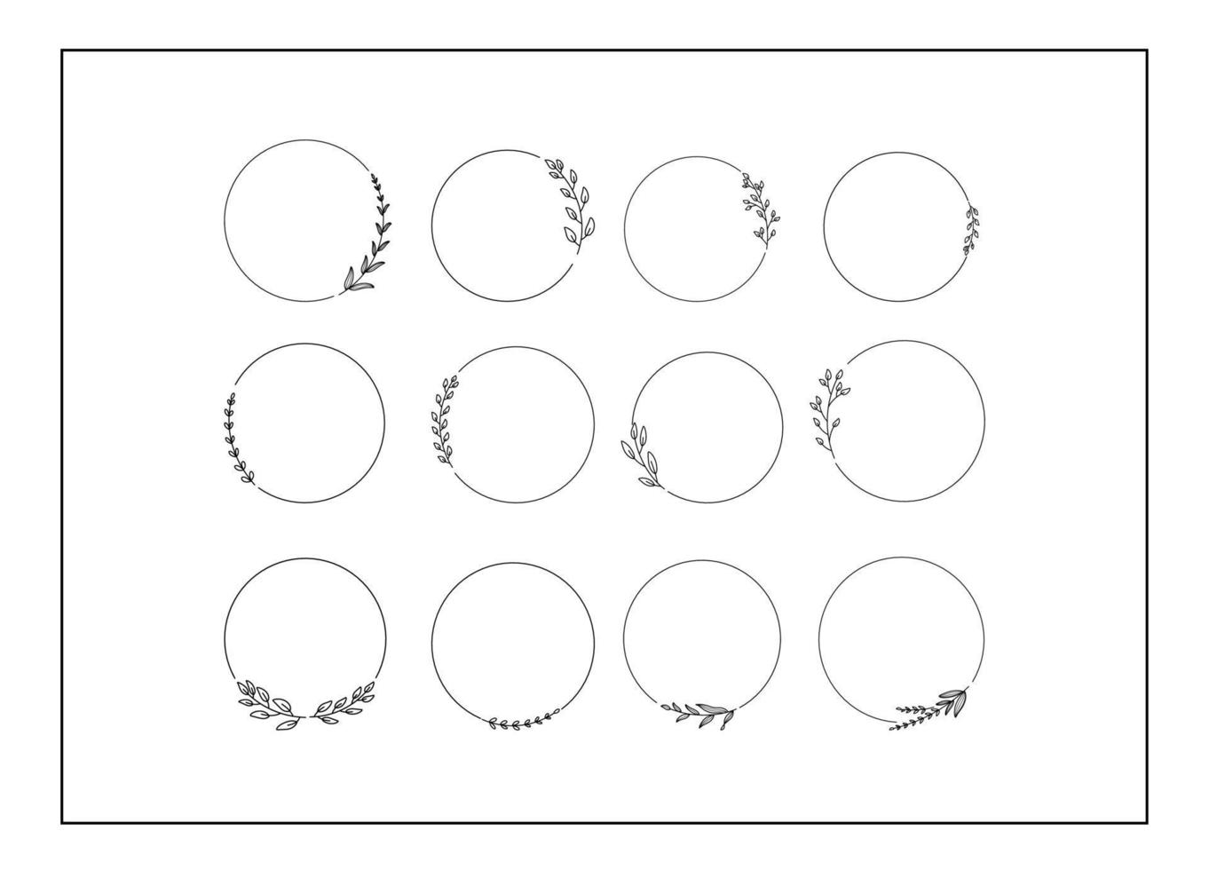 set of handrawn circle Floral frames vector