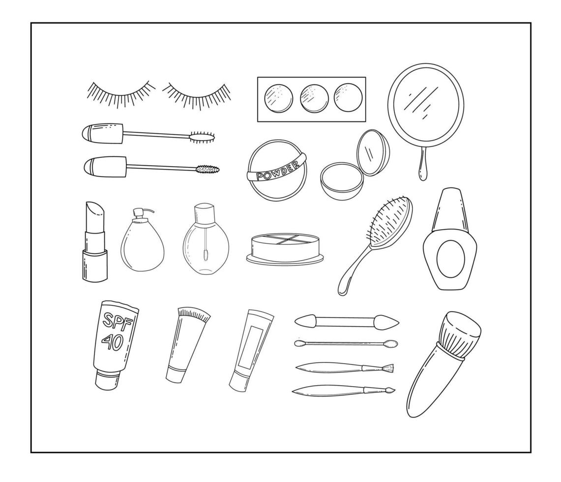 colección de ilustraciones de herramientas de maquillaje dibujadas a mano vector