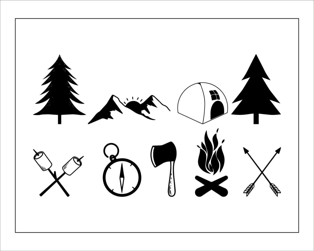 Camping set outdoor silhouette vector