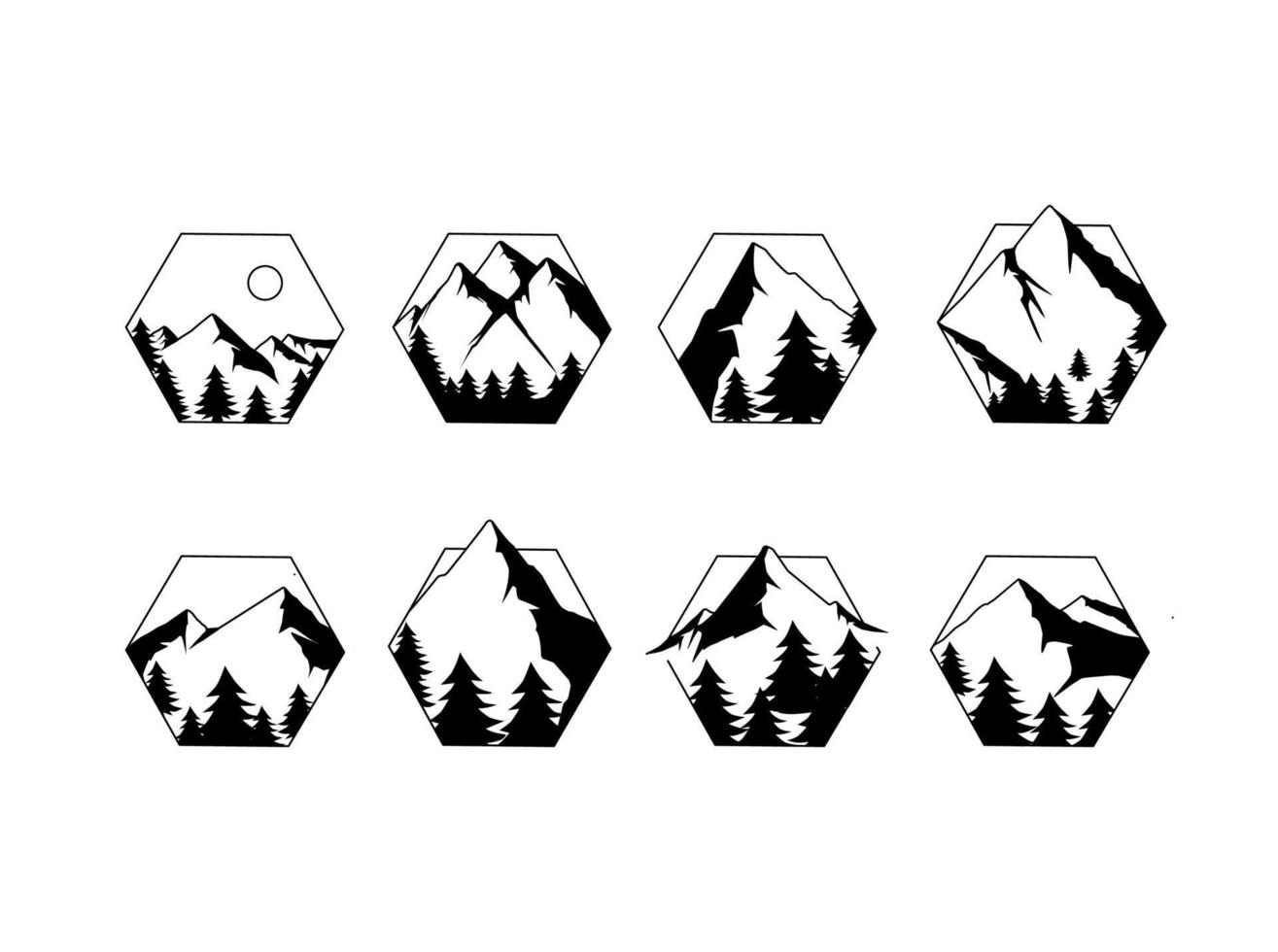 silueta de montaña en marco hexagonal vector