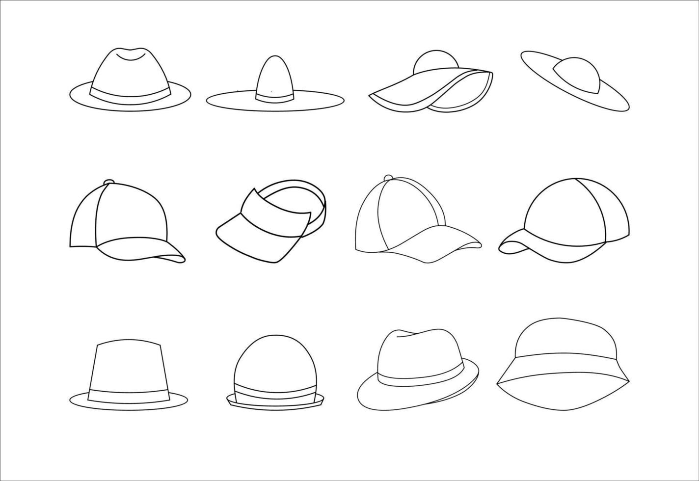 arte de línea de colección de sombreros vector