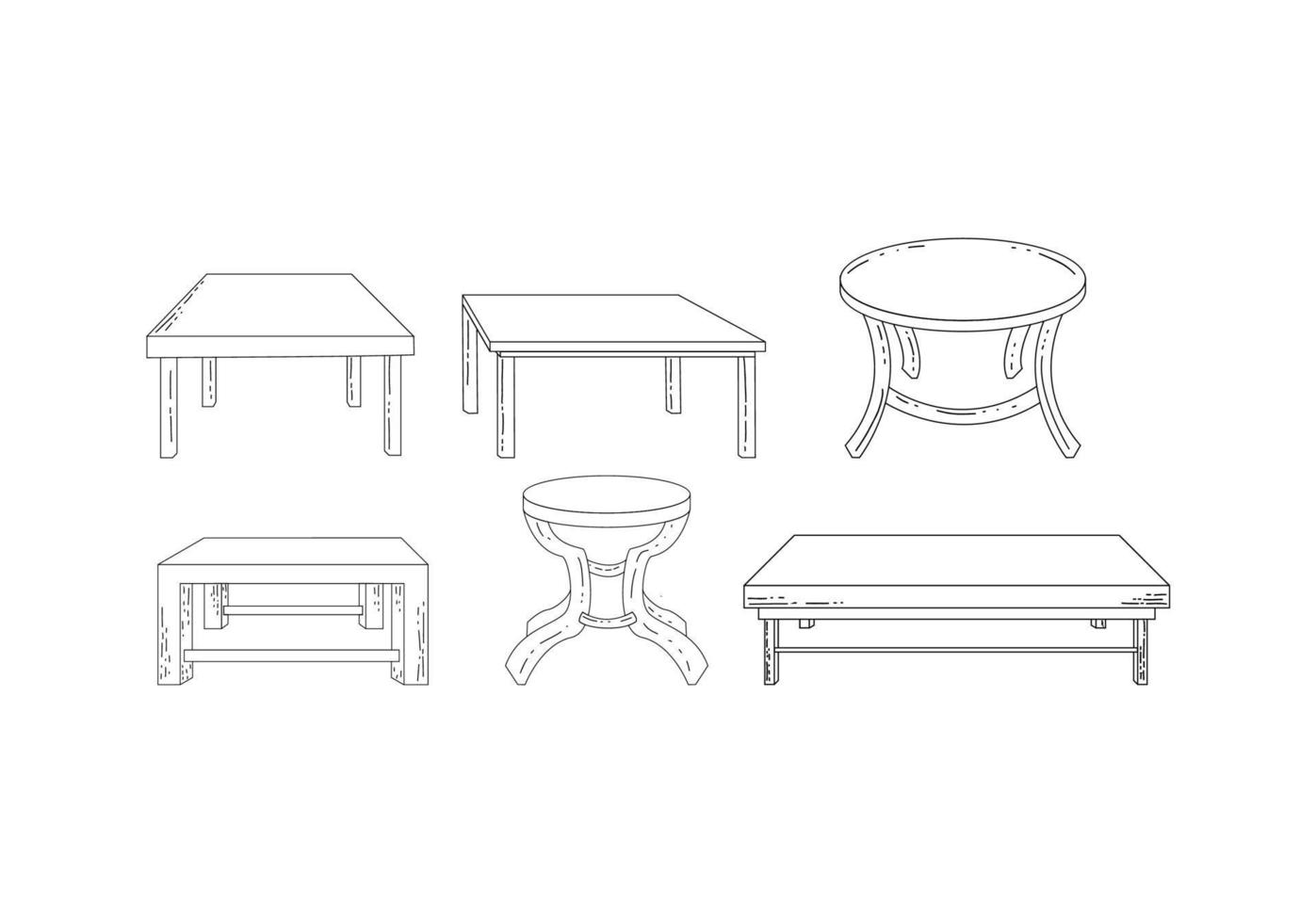 colección de muebles de mesa dibujados a mano vector