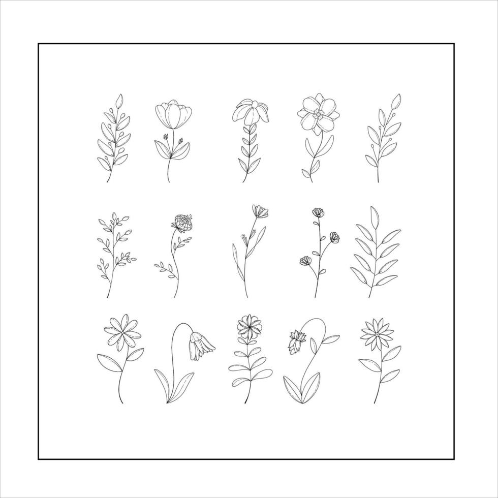 Set of isolated flower doodle vector