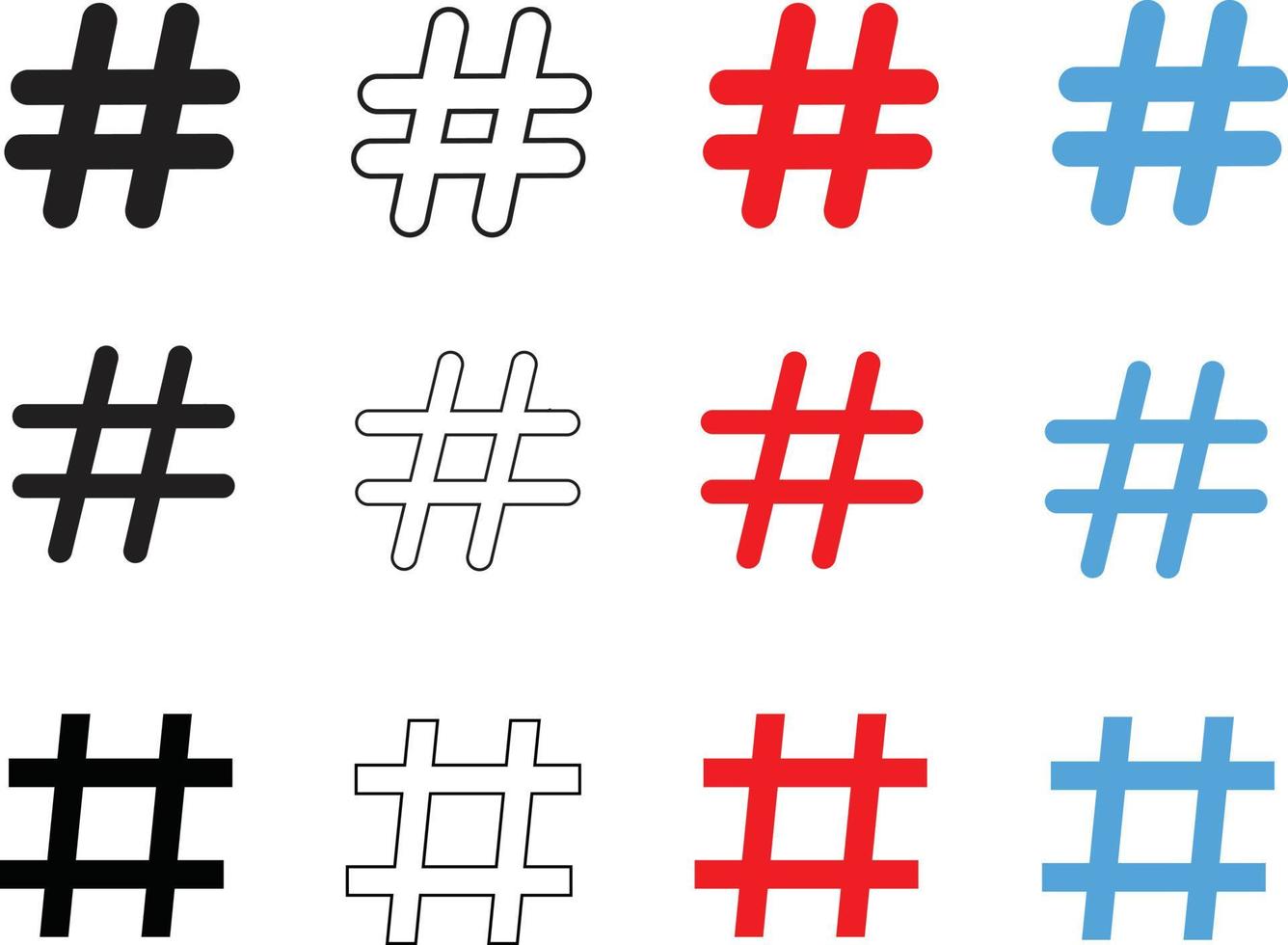 establezca el icono de hashtag en el fondo blanco. estilo plano símbolo de hashtag. signos de etiquetas. vector