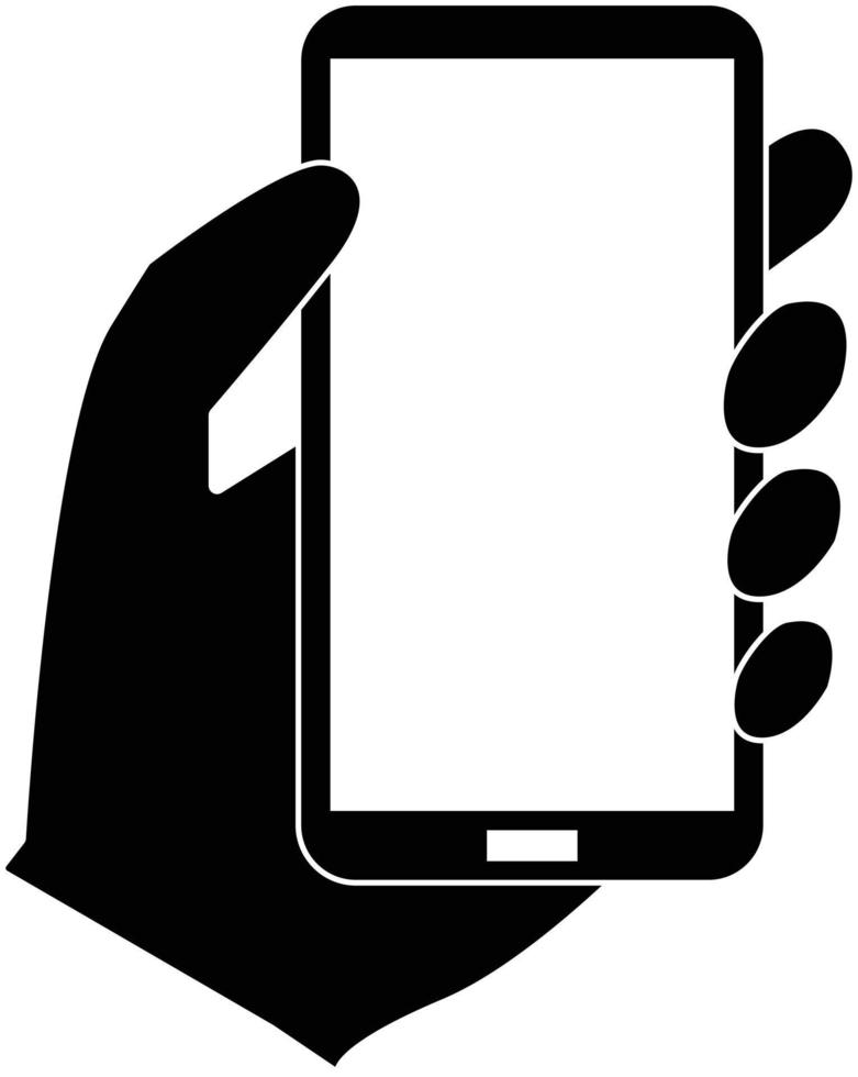 phone in hand icon on white background. flat style. hand holdng black smartphone icon for your web site design, logo, app, UI. hand holding smartphone symbol. human hand holding phone sign. vector