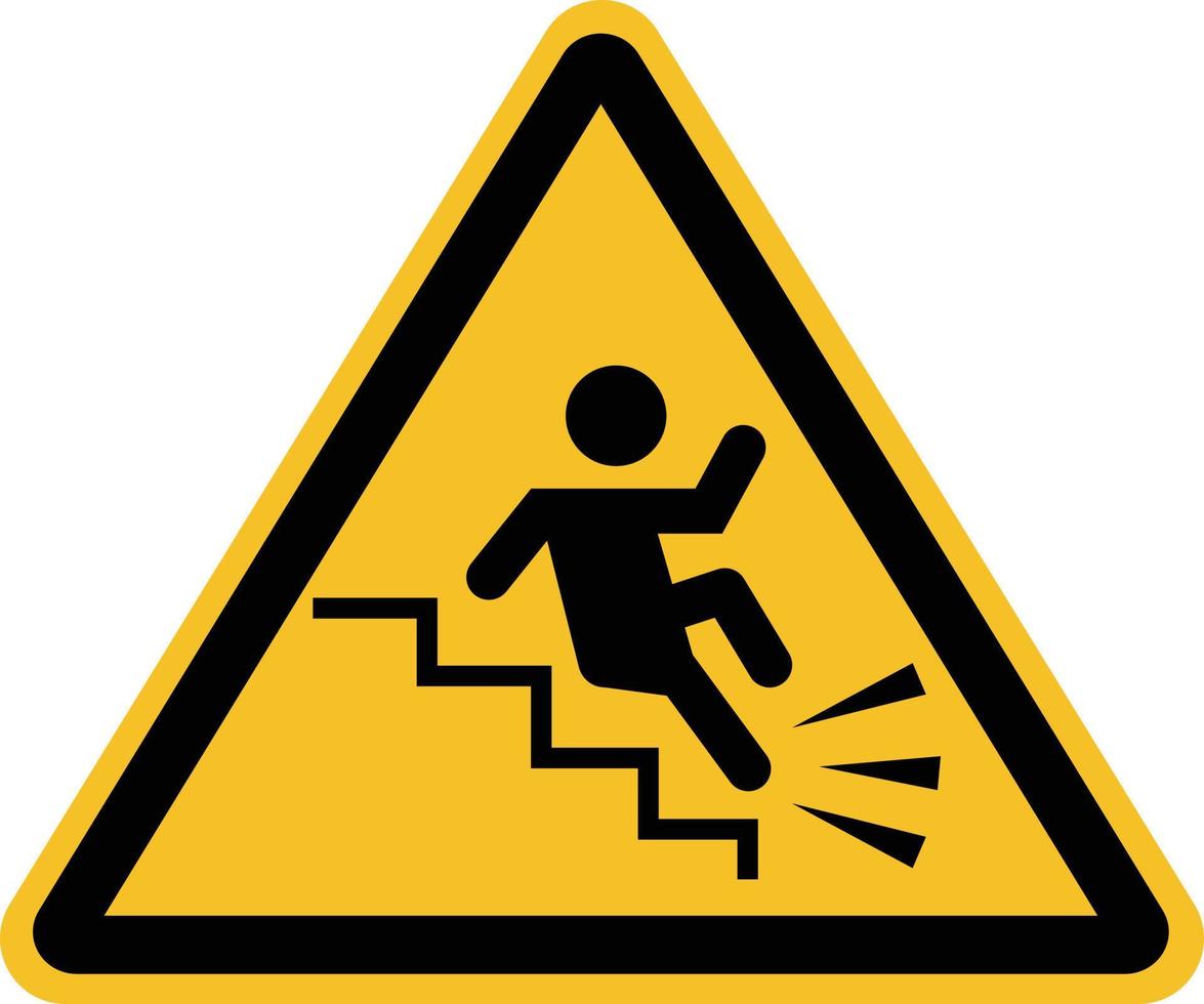 advertencia de caerse de la señal de las escaleras sobre fondo blanco. señal de advertencia de escaleras resbaladizas. estilo plano vector