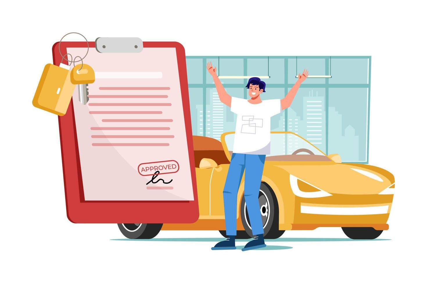 The Happy Young Man Was Excited When Got A Bank Authorization vector