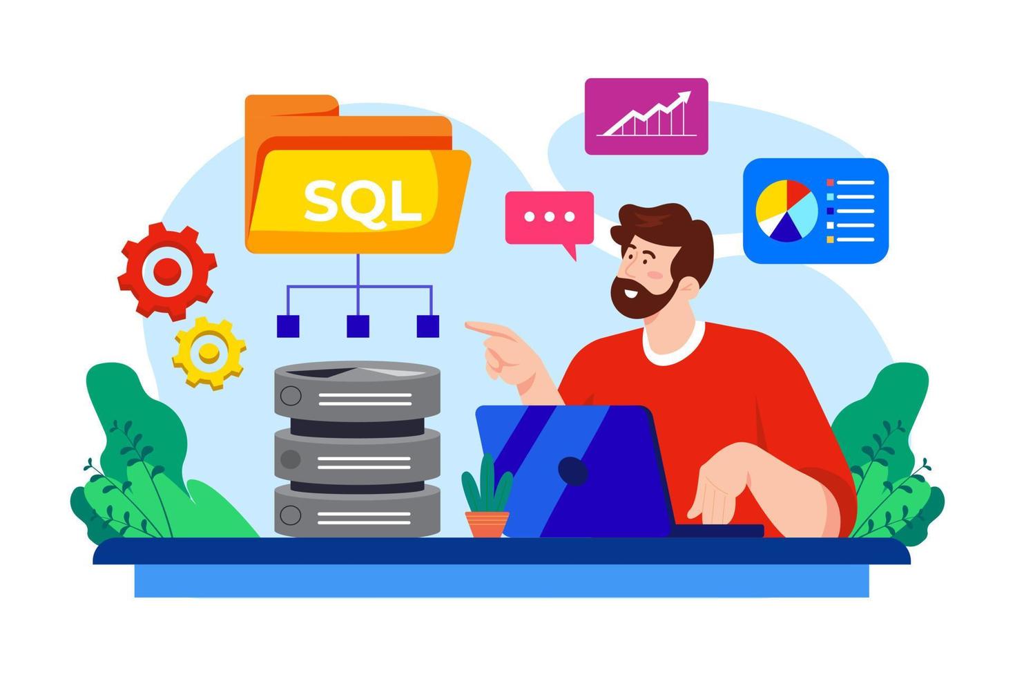 concepto de ilustración plana desarrollador sql sobre fondo blanco vector