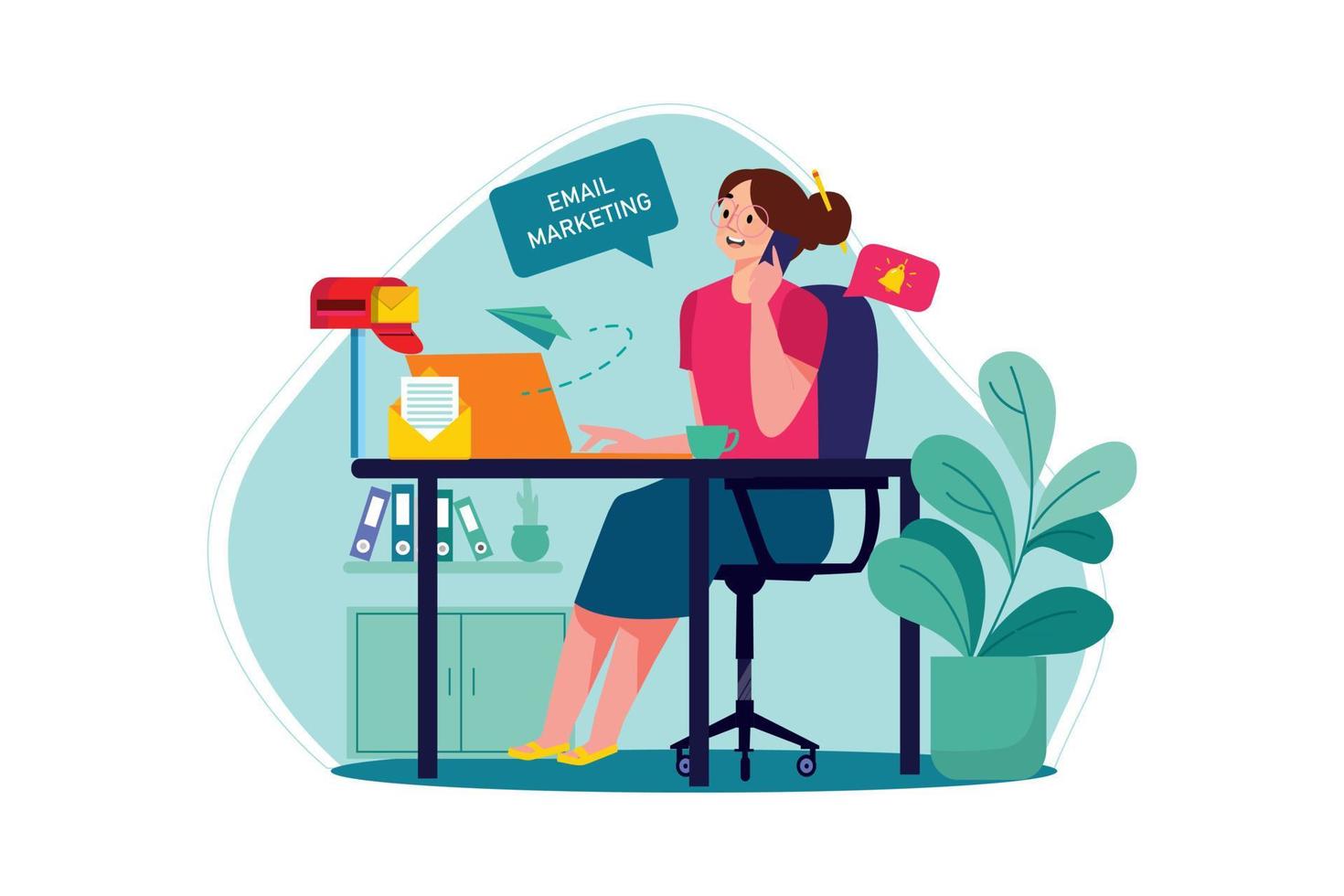 Marketing employee sending marketing mail from home vector