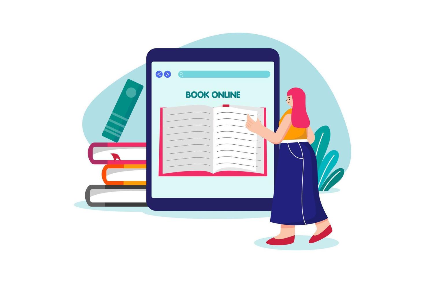 Online Book Reading Illustration concept on white background vector